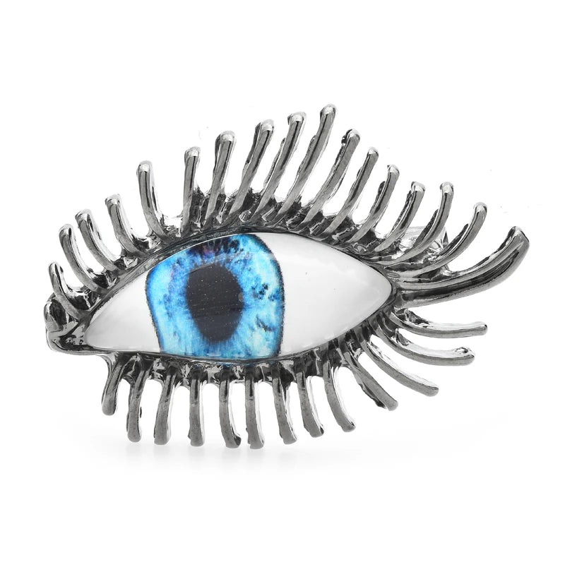 Blue Eye with Long Metal Lashes Brooch — Gunmetal