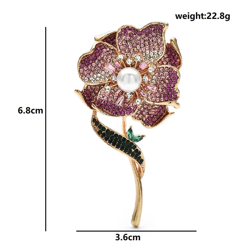 Pearl-Look Begonia Flower Brooch — dimensions
