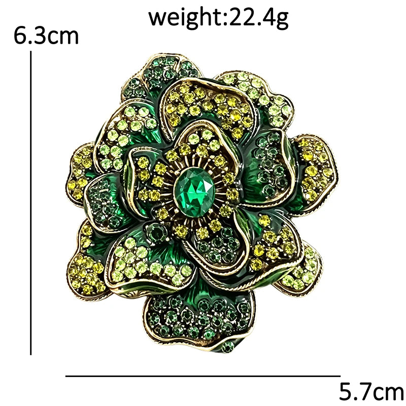 Vintage Pave Camellia Flower Brooch