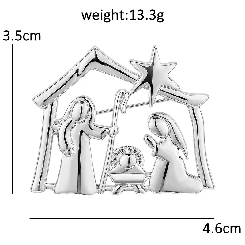 Minimal Nativity Scene with Star Brooch
