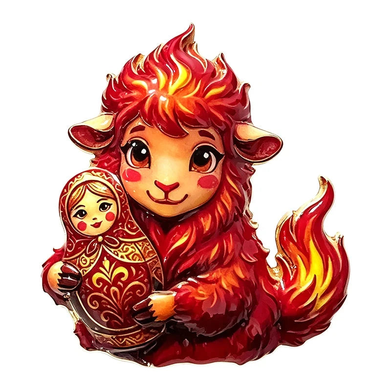 Cheerful Red Lamb Character Brooch original white background product photo