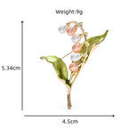 Pink Lily of the Valley with Green Leaves Brooch