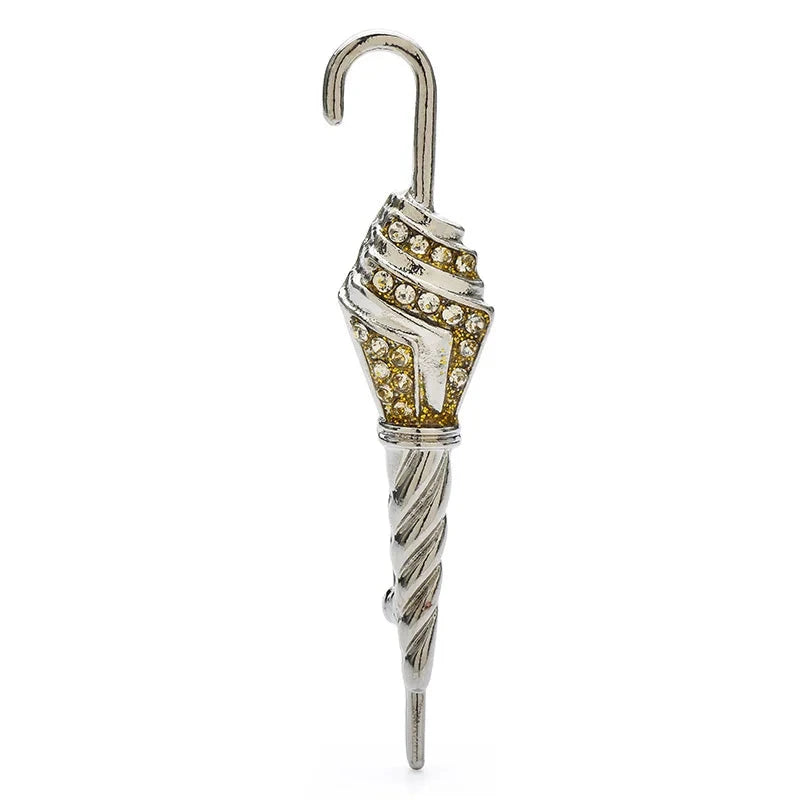 Vintage-Style Jeweled Umbrella Brooch — Silver