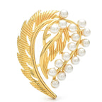 Curved Leaf and Pearlescent Spray Brooch original white background product photo