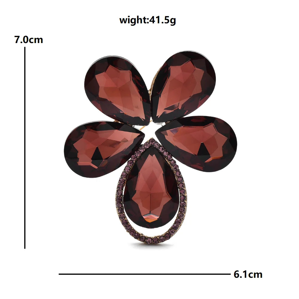 Large Five-Petal Faceted Flower Brooch dimensions and weight