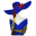 Acrylic Lady in Wide-Brim Hat Brooch — Blue