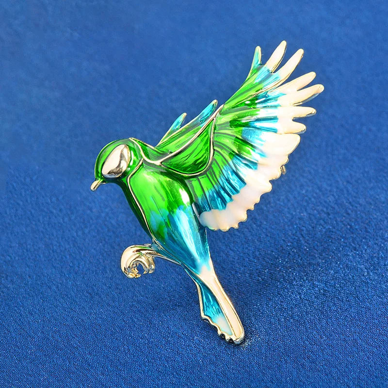 Enamel Hummingbird in Flight Brooch