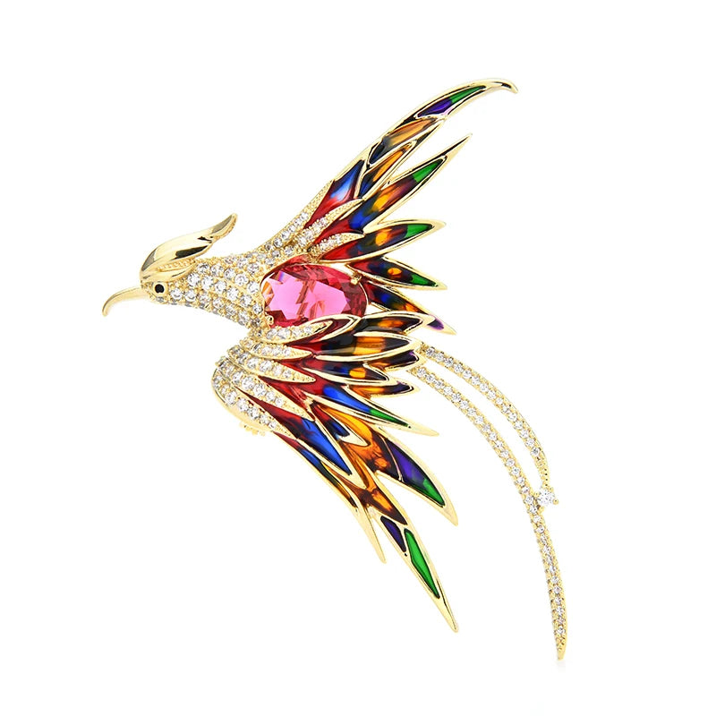 Jeweled Flying Phoenix Brooch