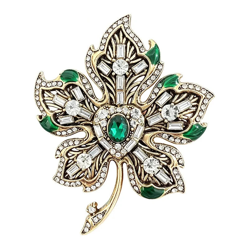 Vintage Baguette Faceted Maple Leaf Brooch original white background product photo