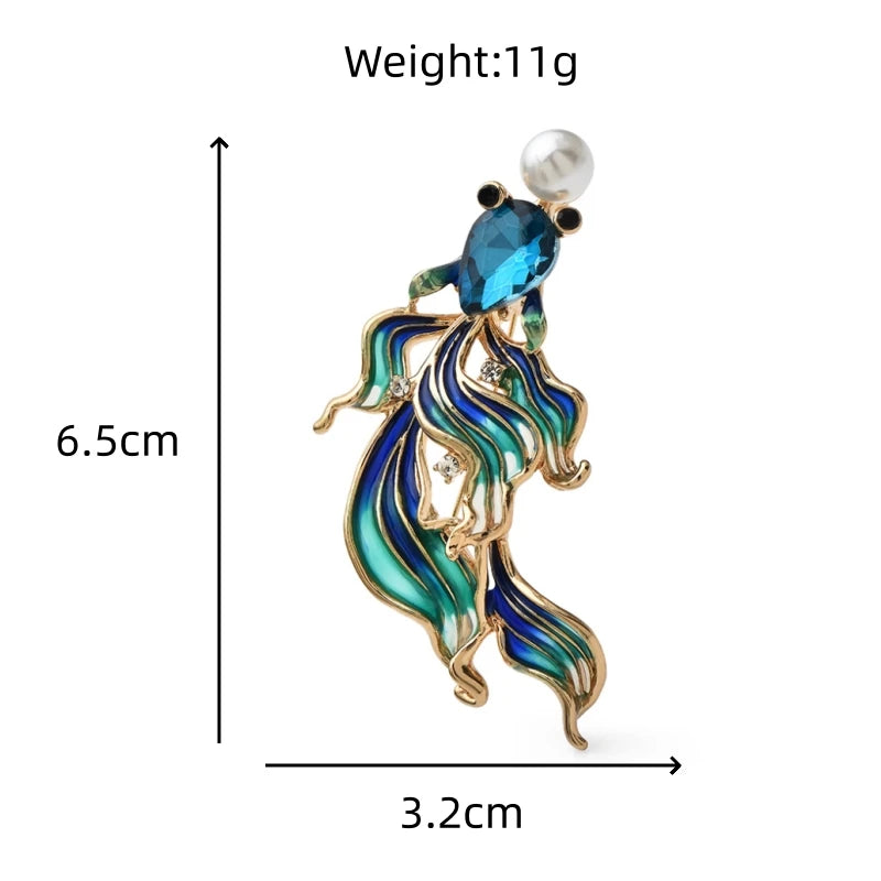 Enamel Flowing-Tail Goldfish Brooch dimensions and weight