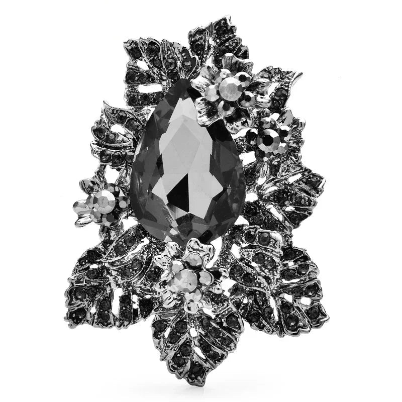 Vintage-Style Floral Cluster with Teardrop Center Brooch