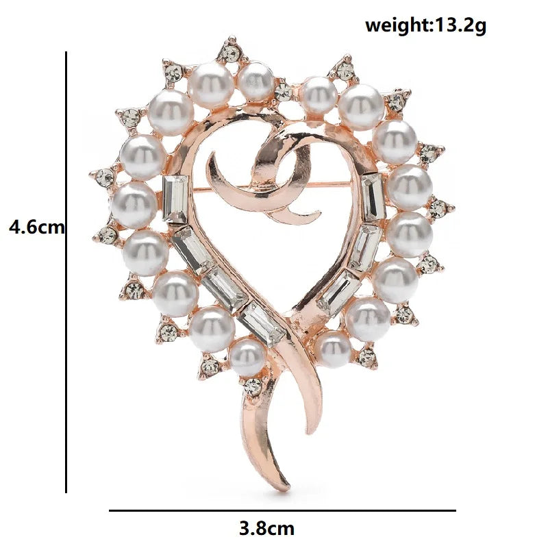 Pearl-Look Heart with Interlocking Letters Brooch
