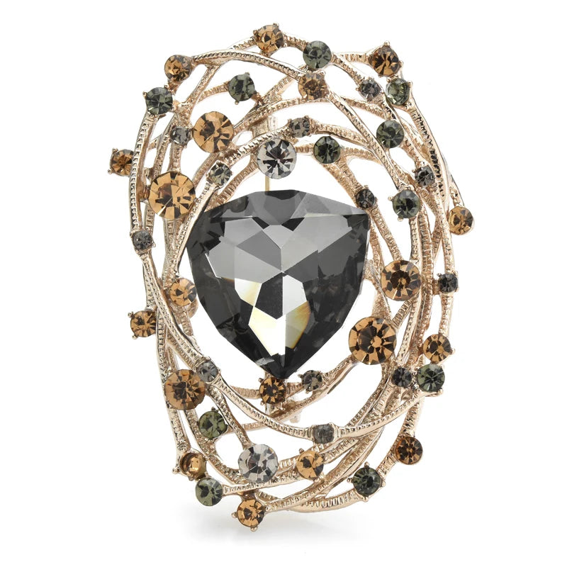 Jeweled Spiral Oval Brooch