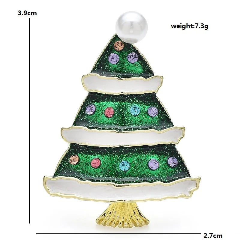 Snow-Edged Green Christmas Tree Brooch — dimensions
