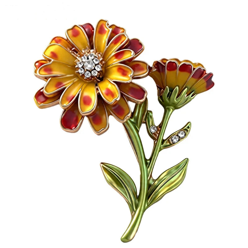 Golden Marigold Bloom and Bud Brooch