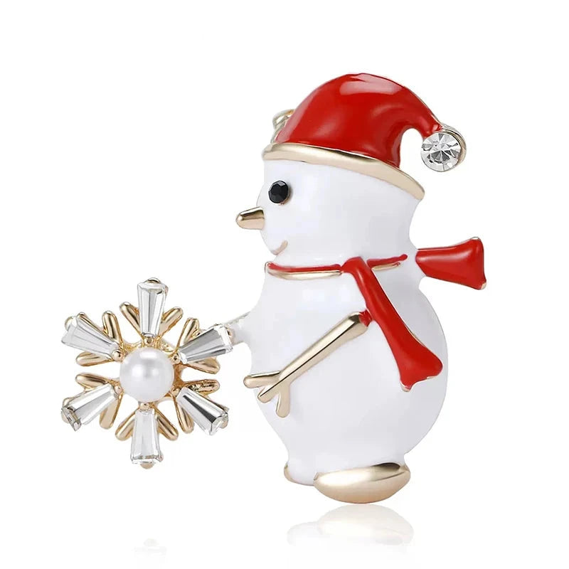 Enamel Snowman Holding a Snowflake Brooch — Snowman & Snowflake