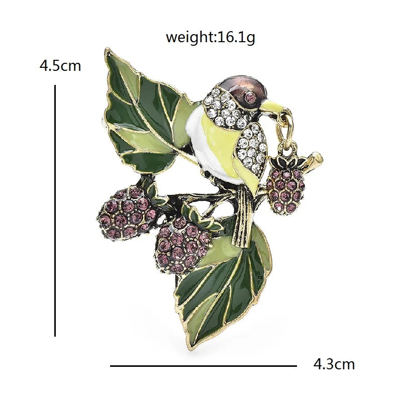 Jeweled Bird on Berry Branch Brooch — dimensions