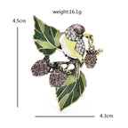 Jeweled Bird on Berry Branch Brooch — dimensions