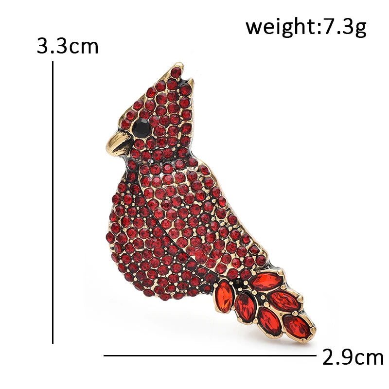 Red Rhinestone Cardinal Brooch — dimensions