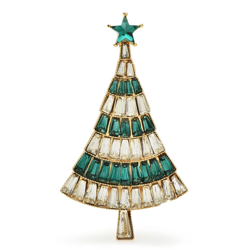 Tiered Crystal-Look Christmas Tree Brooch