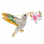 Enamel Hummingbird with Flower Brooch