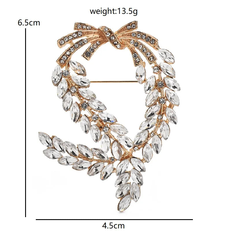 Rhinestone Wheat Wreath with Bow Brooch — dimensions