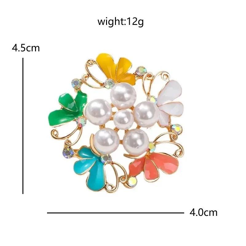Multicolor Enamel Flower Wreath with Pearl-Look Beads Brooch — dimensions