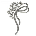 Crystal Flower Bouquet Bow Brooch — Clear