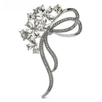Crystal Flower Bouquet Bow Brooch — Clear