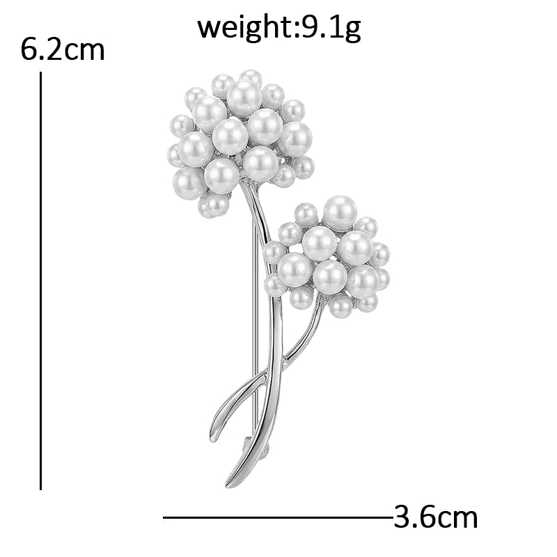 Pearl-Look Double Dandelion Brooch