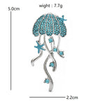 Rhinestone Jellyfish with Flowing Tentacles Brooch — dimensions