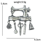 Vintage Sewing Machine with Dangle Charms Brooch