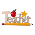Teacher Lettering with Apple and Pencil Brooch original white background product photo