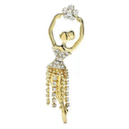Dancing Lady with Rhinestone Tassels Brooch — Gold