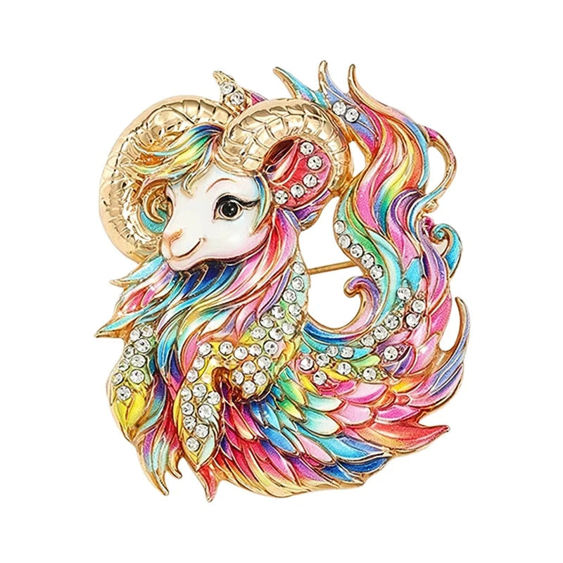 Fantastical Goat with Flowing Mane Brooch original white background product photo