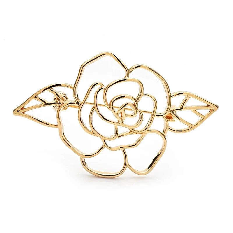 Openwork Rose with Two Leaves Brooch original white background product photo