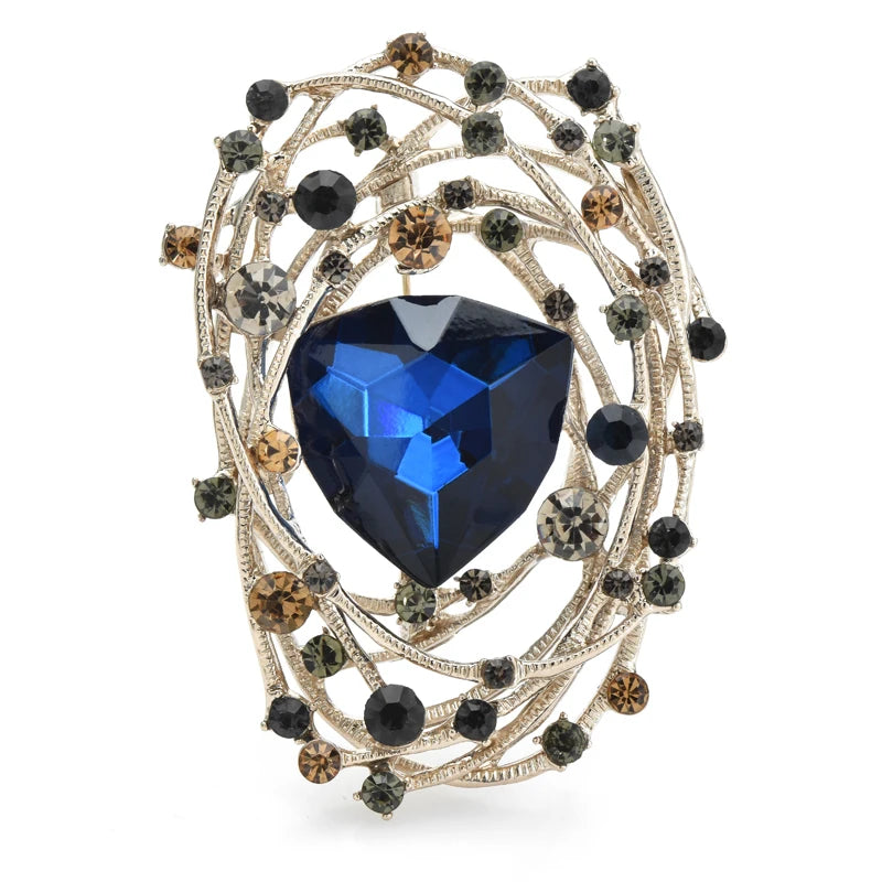 Jeweled Spiral Oval Brooch