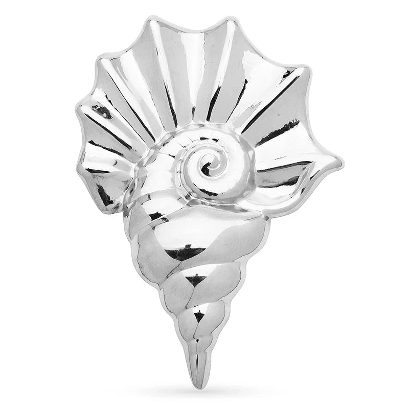 Polished Ridged Conch Shell Brooch — Silver