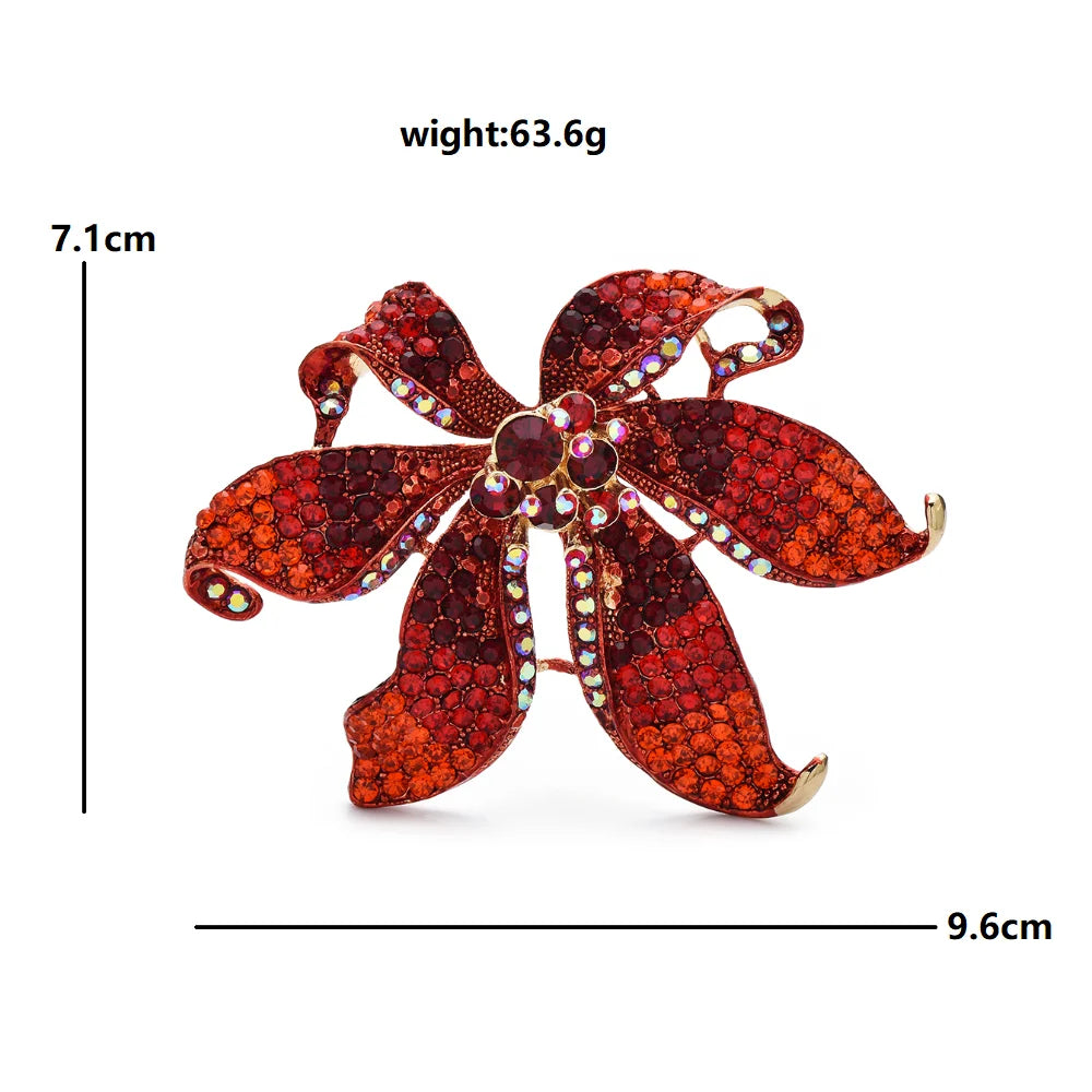 Large Rhinestone Flower with Curved Petals Brooch dimensions and weight