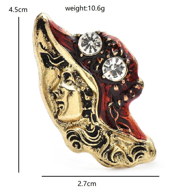 Vintage-Style Lady in Jeweled Red Hat Brooch — dimensions