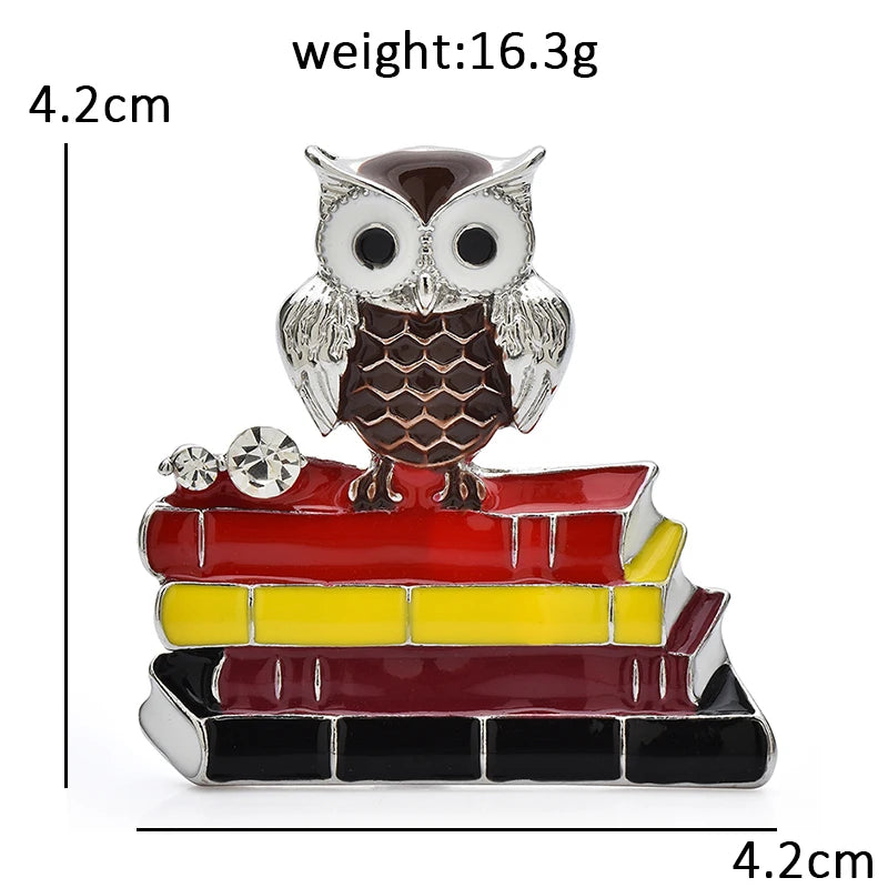 Enamel Owl on a Stack of Books Brooch — dimensions