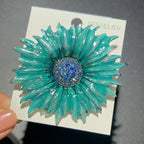 Enamel Sunflower with Jeweled Center Brooch