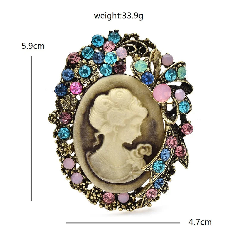 Multicolor Jeweled Cameo Silhouette Brooch