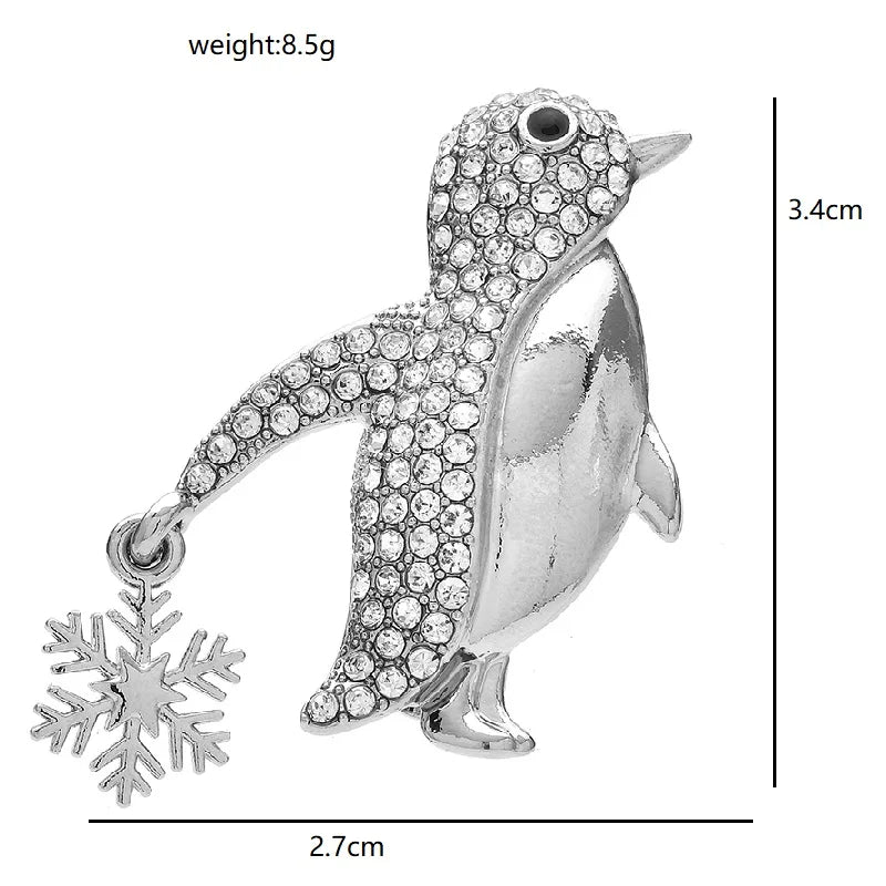 Rhinestone Penguin with Dangling Snowflake Brooch dimensions and weight