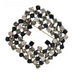 Openwork Rhinestone Square Brooch — Black