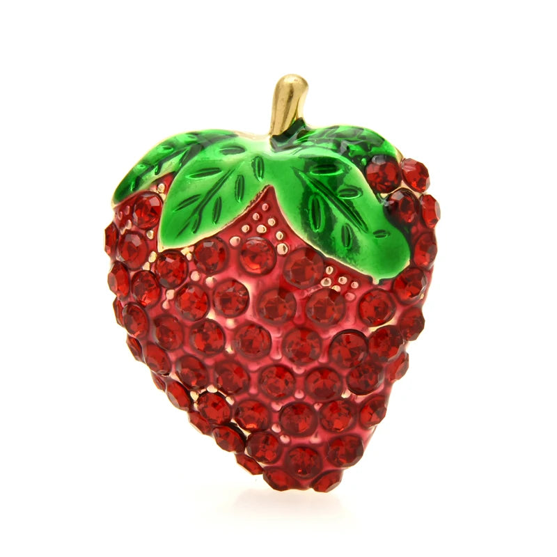 Red Rhinestone Strawberry Brooch