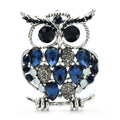 Jeweled Owl with Oversized Eyes Brooch — Blue