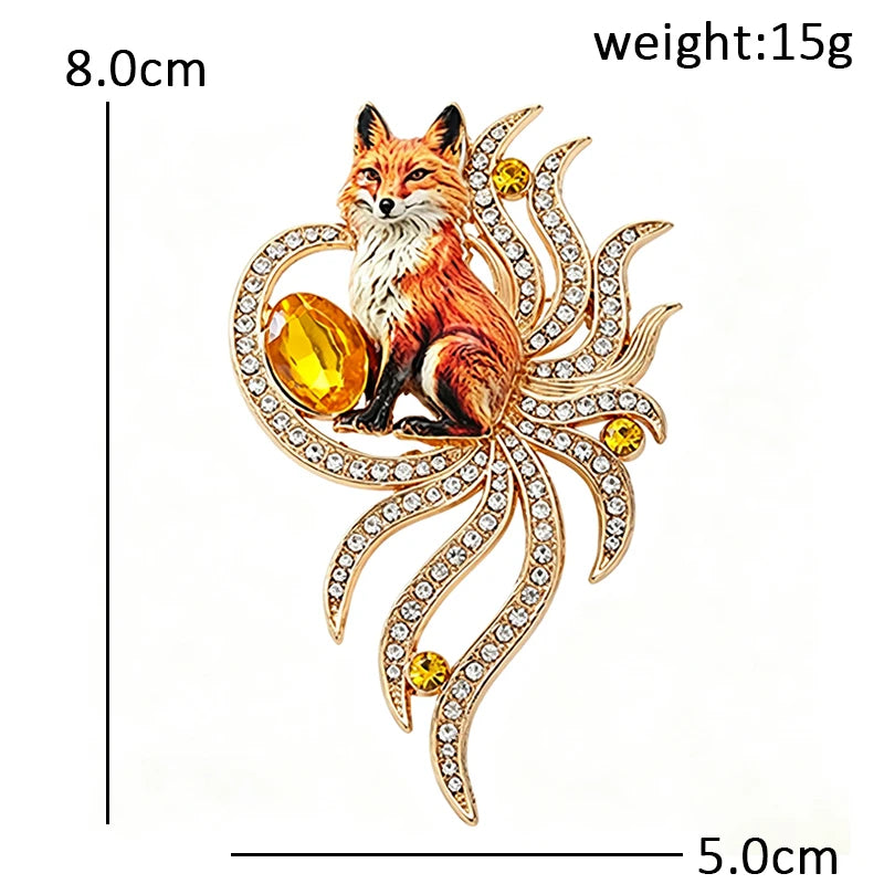 Nine-Tailed Fox with Sparkling Swirls Brooch