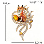 Nine-Tailed Fox with Sparkling Swirls Brooch