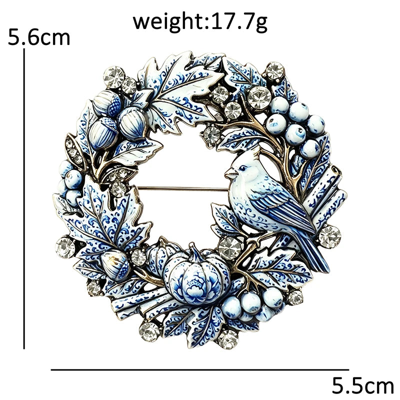 Cardinal and Harvest Wreath Brooch